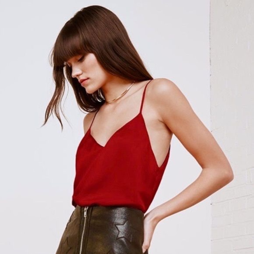 Reformation Marlowe Red Silk V Neck Camisole Tank Top XS
